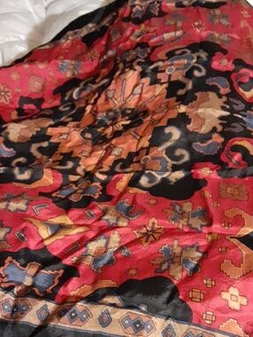 Echo Persian Vtg Black Scarf with Red and Gold Ornamental Border 29" Square